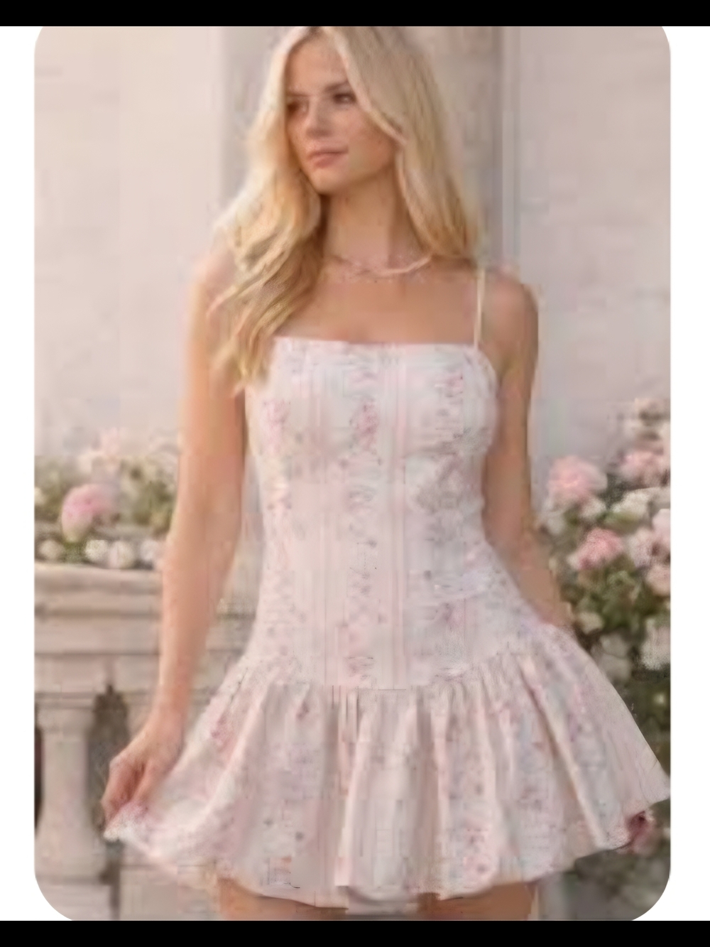 Light Pink Floral Mini Dress with Spaghetti Straps